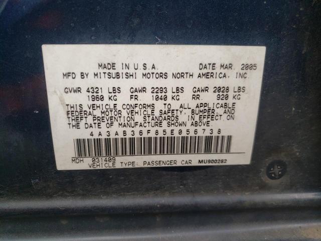 Photo 10 from auction – 2005 MITSUBISHI GALANT ES with VIN 4A3AB36F85E056738