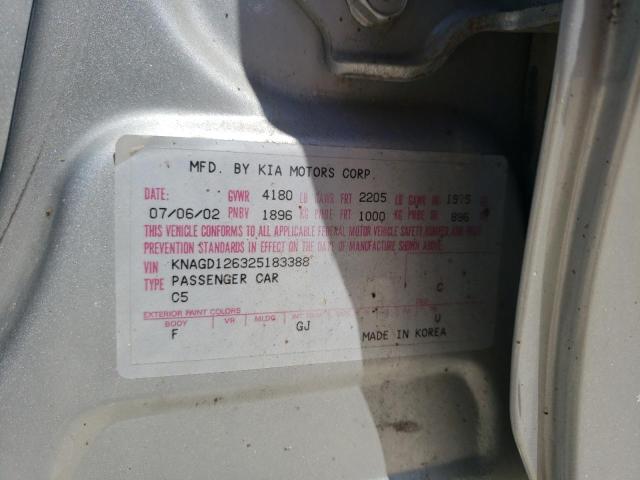 Photo 10 from auction – 2002 KIA OPTIMA MAG with VIN KNAGD126325183388