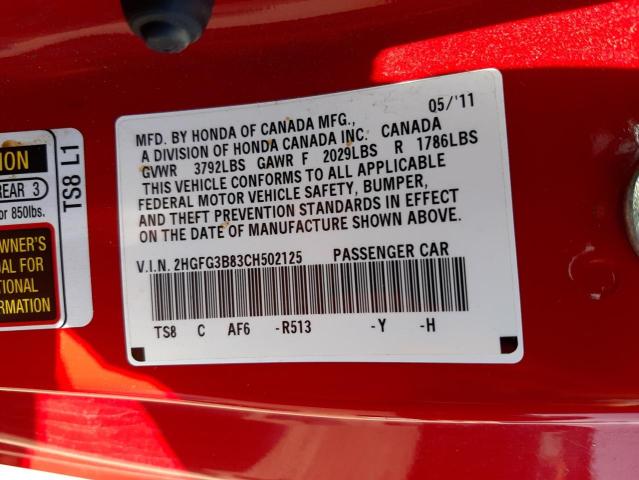 Photo 10 from auction – 2012 HONDA CIVIC EX with VIN 2HGFG3B83CH502125