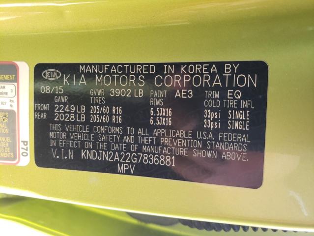 Photo 10 from auction – 2016 KIA SOUL with VIN KNDJN2A22G7836881