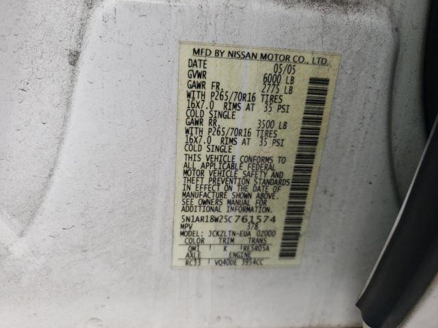 Photo 10 from auction – 2005 NISSAN PATHFINDER with VIN 5N1AR18W25C761574