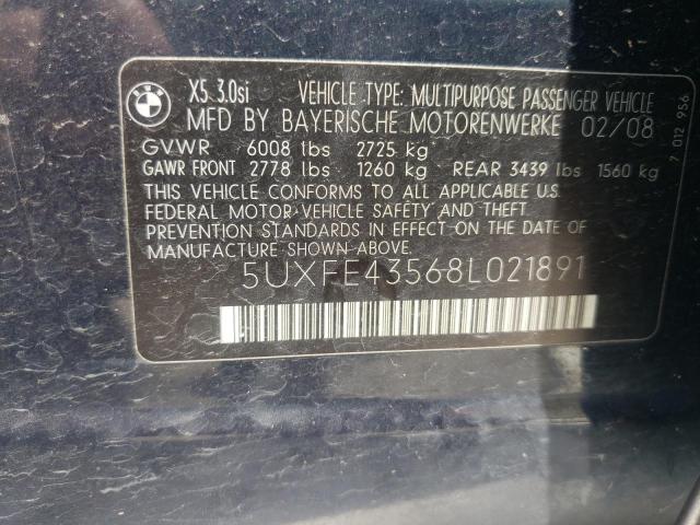Photo 10 from auction – 2008 BMW X5 3.0I with VIN 5UXFE43568L021891