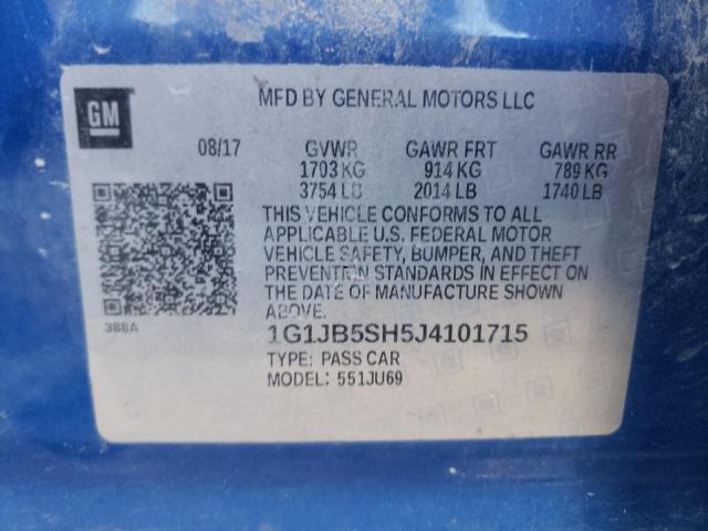 Photo 10 from auction – 2018 CHEVROLET SONIC LS with VIN 1G1JB5SH5J4101715