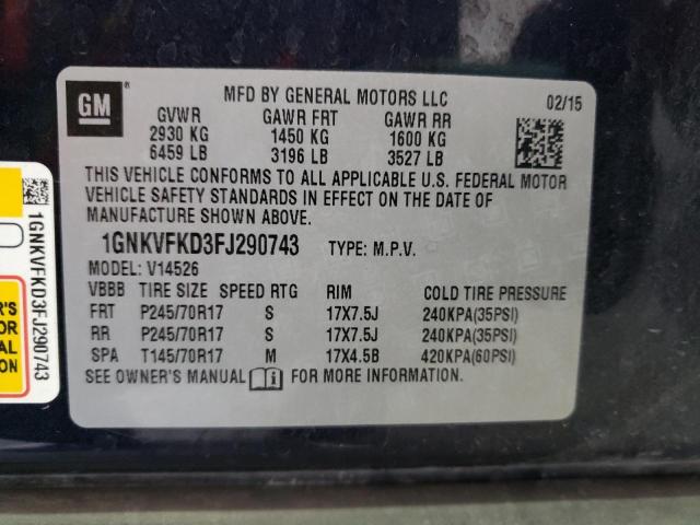 Photo 10 from auction – 2015 CHEVROLET TRAVERSE L with VIN 1GNKVFKD3FJ290743