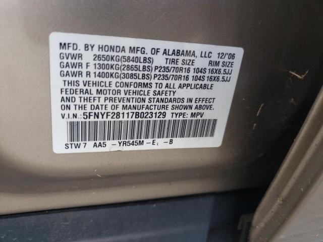 Photo 10 from auction – 2007 HONDA PILOT LX with VIN 5FNYF28117B023129