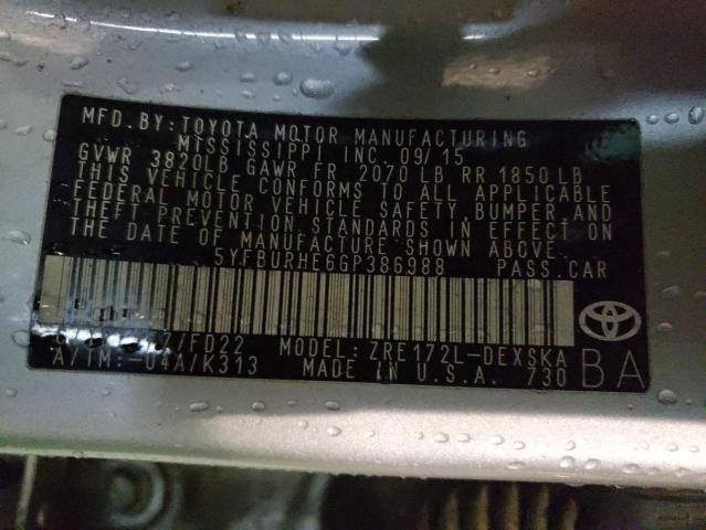 Photo 10 from auction – 2016 TOYOTA COROLLA L with VIN 5YFBURHE6GP386988