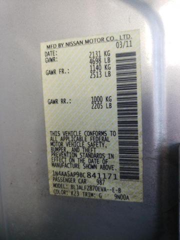 Photo 10 from auction – 2011 NISSAN MAXIMA S with VIN 1N4AA5AP9BC841171