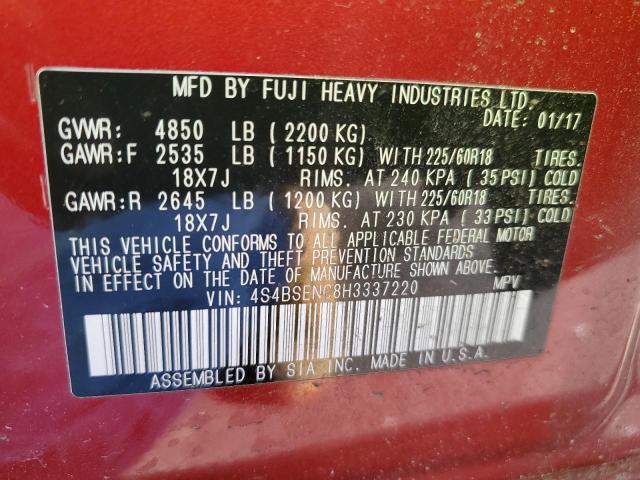 Photo 10 from auction – 2017 SUBARU OUTBACK 3. with VIN 4S4BSENC8H3337220