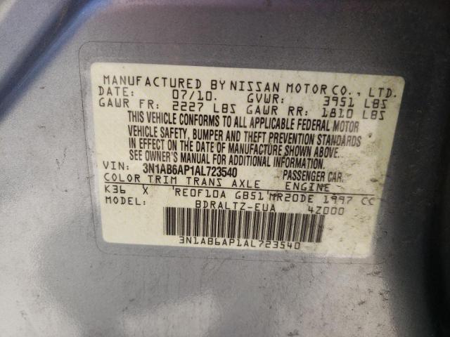 Photo 10 from auction – 2010 NISSAN SENTRA 2.0 with VIN 3N1AB6AP1AL723540