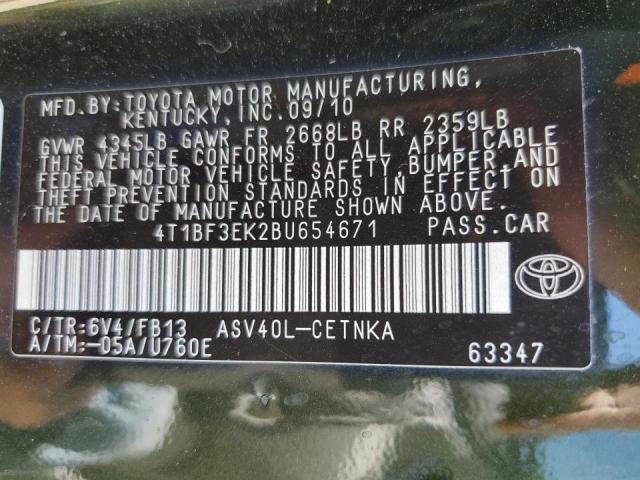 Photo 10 from auction – 2011 TOYOTA CAMRY BASE with VIN 4T1BF3EK2BU654671