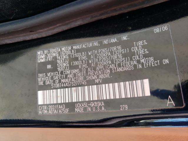 Photo 10 from auction – 2007 TOYOTA SEQUOIA SR with VIN 5TDBT44A57S277745