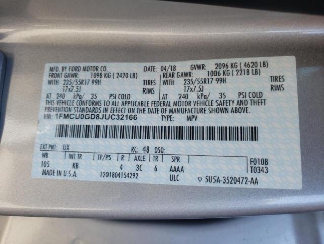 Photo 10 from auction – 2018 FORD ESCAPE SE with VIN 1FMCU0GD8JUC32166
