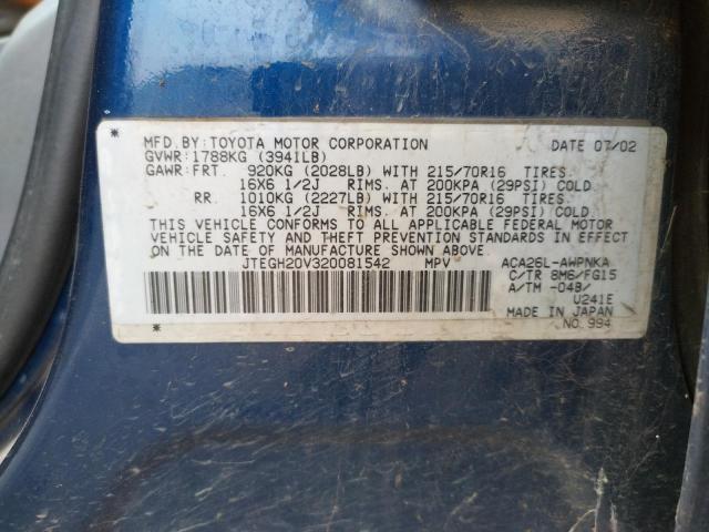 Photo 10 from auction – 2002 TOYOTA RAV4 with VIN JTEGH20V320081542
