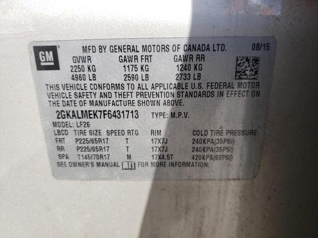 Photo 10 from auction – 2015 GMC TERRAIN SL with VIN 2GKALMEK7F6431713