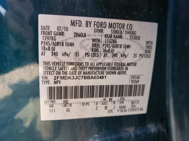 Photo 10 from auction – 2011 FORD EDGE SEL with VIN 2FMDK3JC7BBA03481