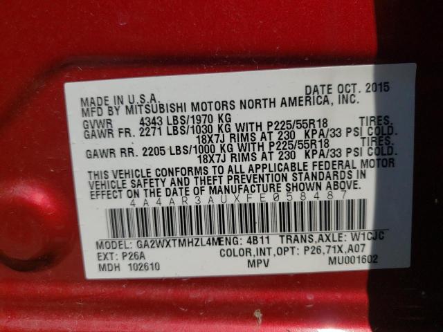 Photo 10 from auction – 2015 MITSUBISHI OUTLANDER with VIN 4A4AR3AUXFE058487
