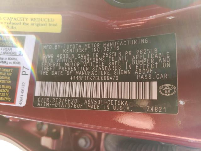 Photo 10 from auction – 2016 TOYOTA CAMRY LE with VIN 4T1BF1FK2GU606470