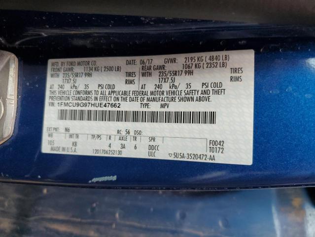 Photo 10 from auction – 2017 FORD ESCAPE SE with VIN 1FMCU9G97HUE47662
