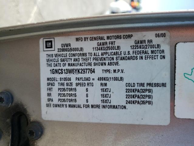 Photo 10 from auction – 2000 CHEVROLET BLAZER with VIN 1GNCS13W6YK297764
