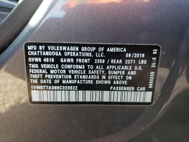 Photo 10 from auction – 2017 VOLKSWAGEN PASSAT SE with VIN 1VWBT7A36HC020522