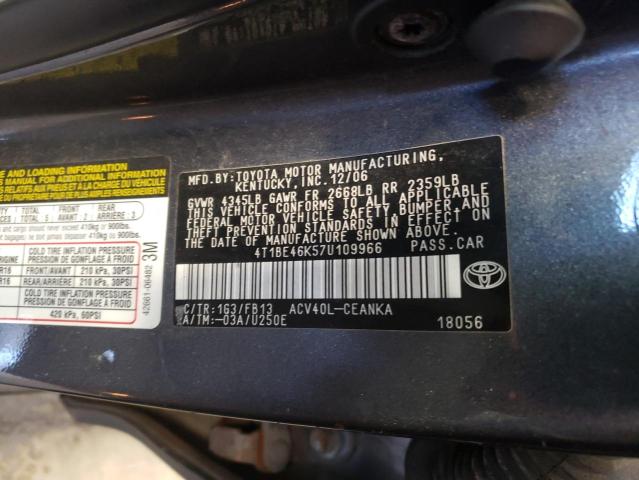 Photo 10 from auction – 2007 TOYOTA CAMRY CE with VIN 4T1BE46K57U109966