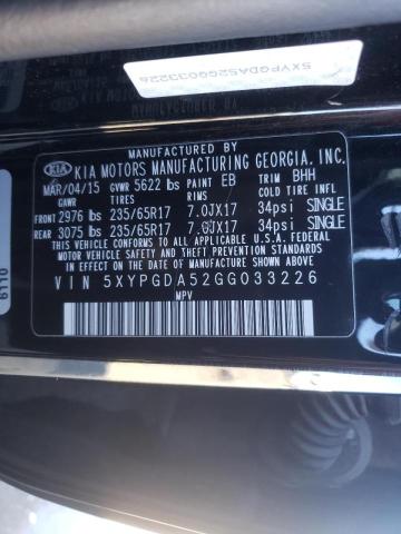 Photo 10 from auction – 2016 KIA SORENTO LX with VIN 5XYPGDA52GG033226