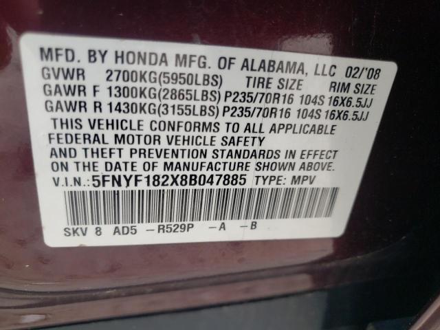Photo 10 from auction – 2008 HONDA PILOT VP with VIN 5FNYF182X8B047885