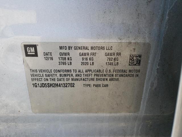 Photo 10 from auction – 2017 CHEVROLET SONIC LT with VIN 1G1JD5SH2H4132702