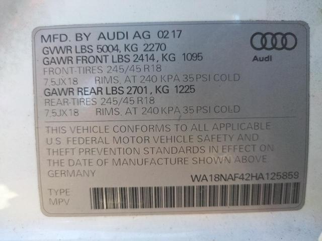 Photo 10 from auction – 2017 AUDI A4 ALLROAD with VIN WA18NAF42HA125859