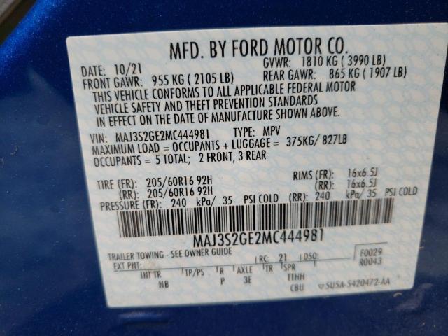 Photo 10 from auction – 2021 FORD ECOSPORT S with VIN MAJ3S2GE2MC444981