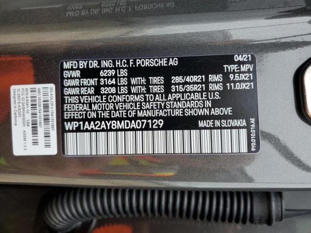 Photo 10 from auction – 2021 PORSCHE CAYENNE with VIN WP1AA2AY8MDA07129
