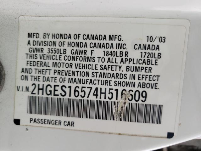 Photo 10 from auction – 2004 HONDA CIVIC LX with VIN 2HGES16574H516609