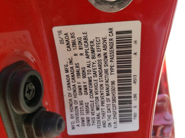 Photo 10 from auction – 2016 HONDA CIVIC LX with VIN 2HGFC2F58GH550196