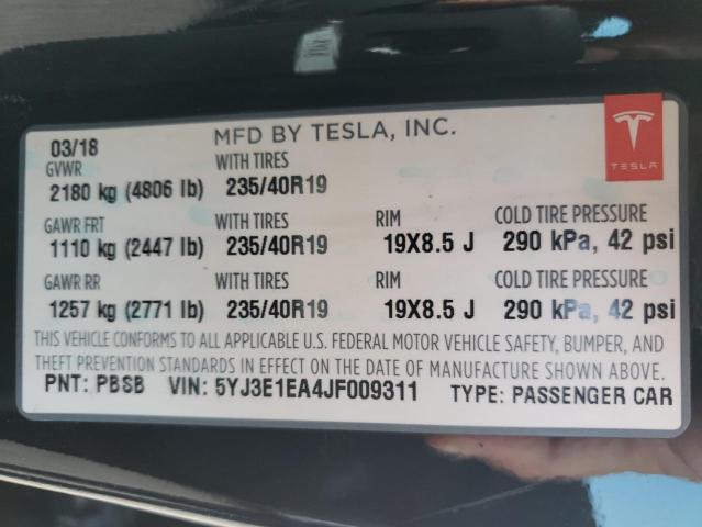 Photo 10 from auction – 2018 TESLA MODEL 3 with VIN 5YJ3E1EA4JF009311