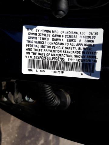 Photo 10 from auction – 2020 HONDA CIVIC LX with VIN 19XFC2F65LE028705