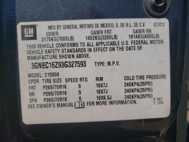 Photo 10 from auction – 2003 CHEVROLET SUBURBAN C with VIN 3GNEC16Z93G327593