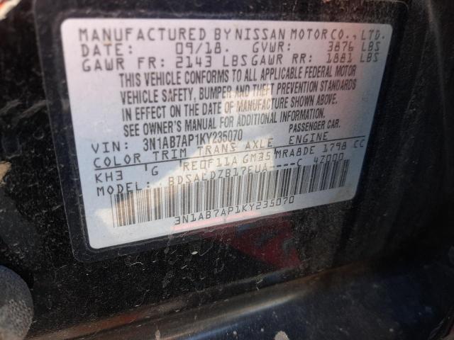 Photo 10 from auction – 2019 NISSAN SENTRA S with VIN 3N1AB7AP1KY235070