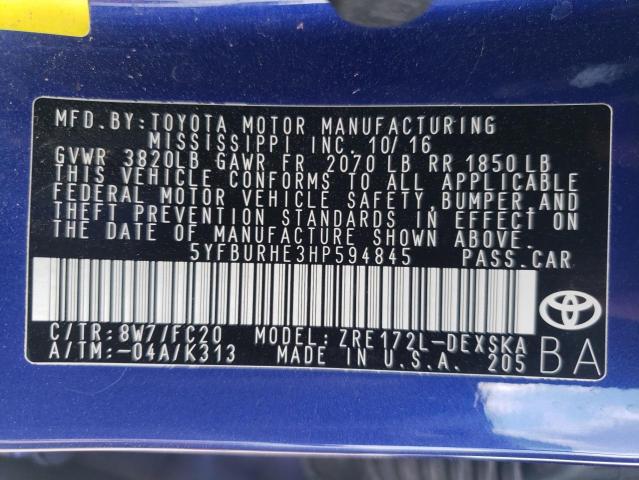 Photo 10 from auction – 2017 TOYOTA COROLLA with VIN 5YFBURHE3HP594845