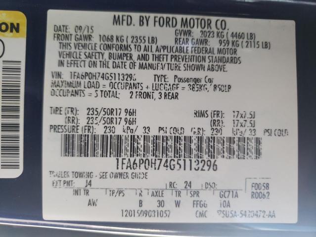 Photo 10 from auction – 2016 FORD FUSION SE with VIN 1FA6P0H74G5113296