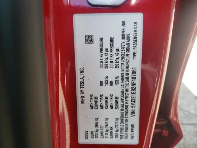 Photo 10 from auction – 2022 TESLA MODEL 3 with VIN 5YJ3E1EB2NF187961