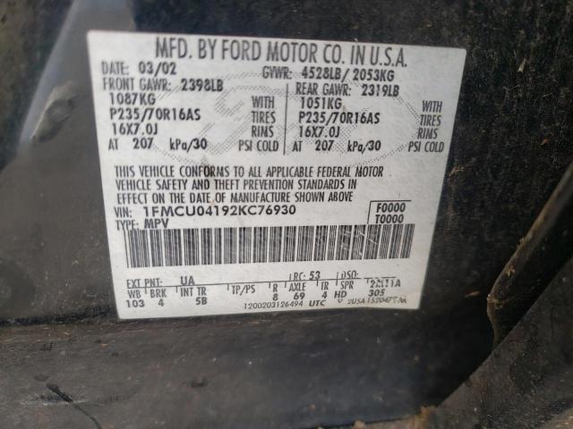 Photo 10 from auction – 2002 FORD ESCAPE XLT with VIN 1FMCU04192KC76930