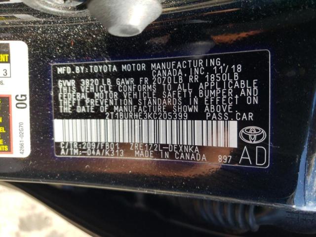 Photo 10 from auction – 2019 TOYOTA COROLLA L with VIN 2T1BURHE3KC205399