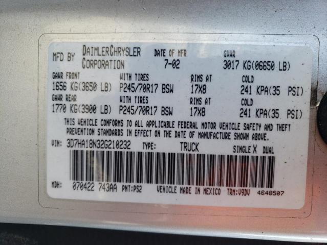 Photo 10 from auction – 2002 DODGE RAM 1500 with VIN 3D7HA18N32G210232