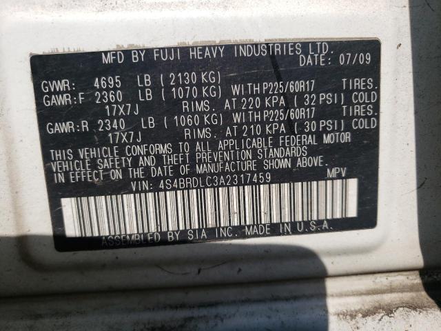 Photo 10 from auction – 2010 SUBARU OUTBACK 3. with VIN 4S4BRDLC3A2317459