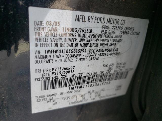 Photo 10 from auction – 2005 MERCURY MONTEGO LU with VIN 1MEFM41185G615793