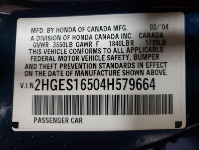 Photo 10 from auction – 2004 HONDA CIVIC LX with VIN 2HGES16504H579664