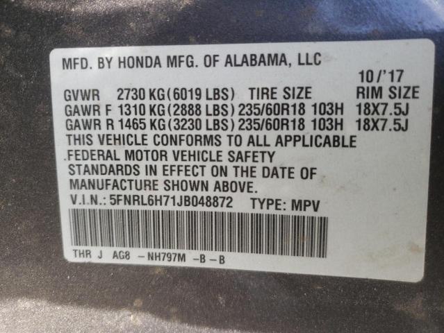Photo 10 from auction – 2018 HONDA ODYSSEY EX with VIN 5FNRL6H71JB048872