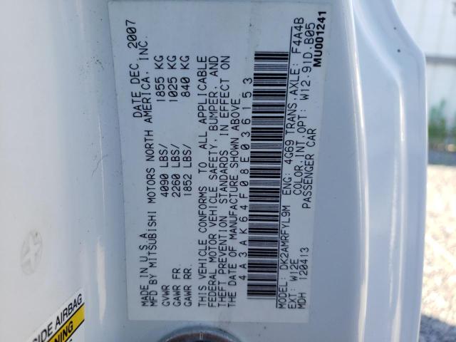 Photo 10 from auction – 2008 MITSUBISHI ECLIPSE SE with VIN 4A3AK64F08E036153