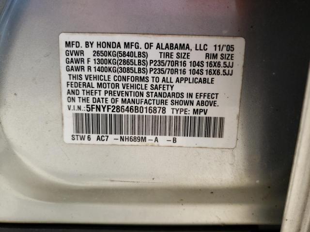 Photo 10 from auction – 2006 HONDA PILOT LX with VIN 5FNYF28646B016878