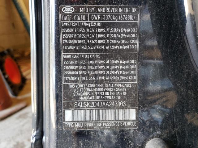 Photo 10 from auction – 2010 LAND ROVER RANGE ROVE with VIN SALSK2D43AA243303